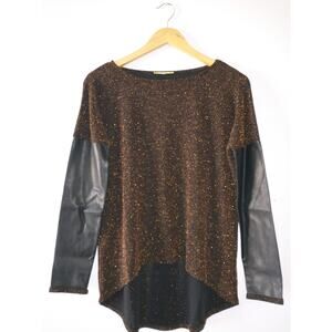 Gianni Bini Women’s XS High Low Metallic Top Faux Leather Sleeve Cruise Date